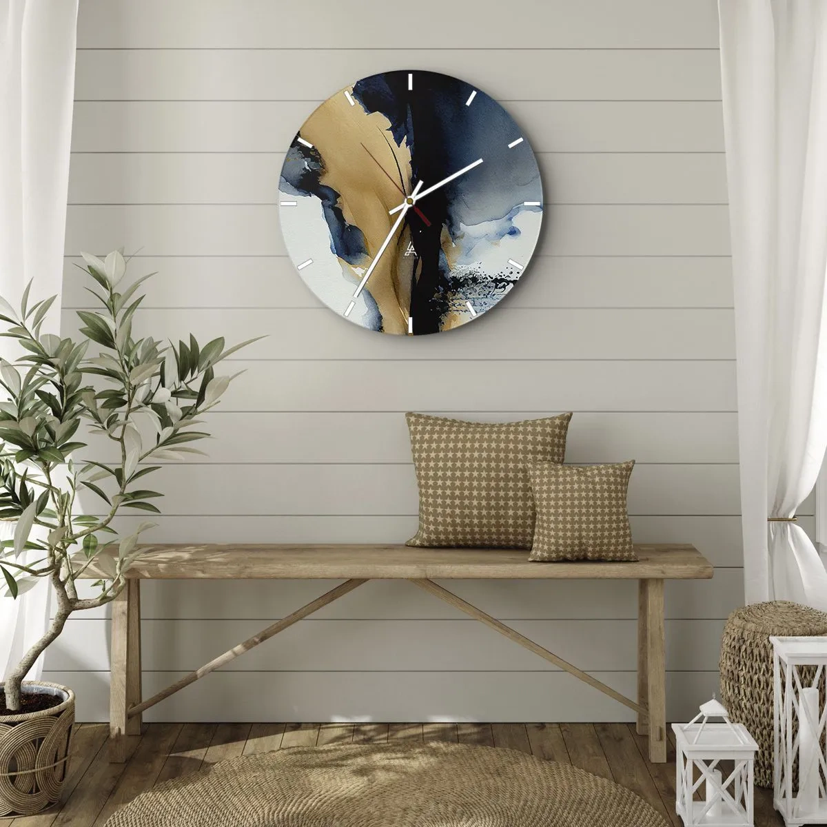 Wanduhr - Glasuhr - Hinter dem Vorhang - 40x40 cm