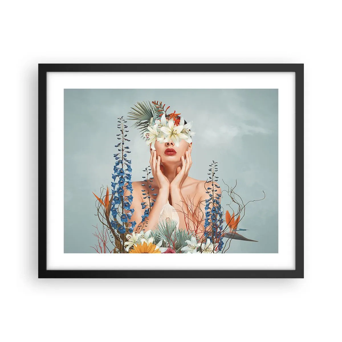 Poster in einem schwarzem Rahmen - Frau - Blume - 50x40 cm