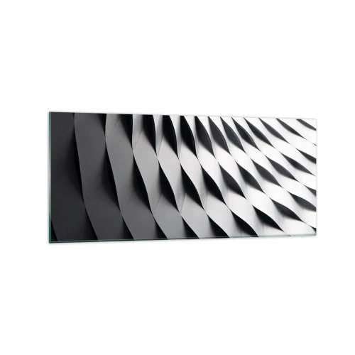 Glasbild - Bild auf glas - Abstraktes geometrisches Muster in Schwarz-Weiß-Tönen - 120x50cm - Auf der Oberfläche der Wellen - Moderne Wanddekoration für Wohnzimmer und Schlafzimmer ARTTOR