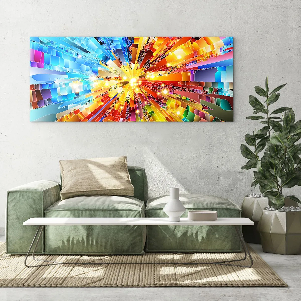 Glasbild - Bild auf glas - Eine dynamische Explosion aus Farbe und Licht - 120x50cm - In Medienauflösung - Moderne Wanddekoration für Wohnzimmer und Schlafzimmer ARTTOR