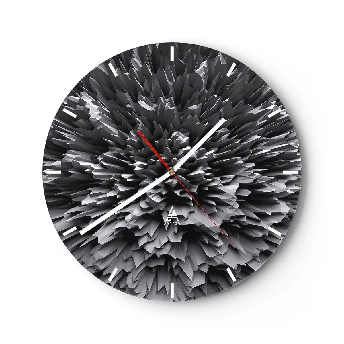 Wanduhr - Glasuhr - Abstrakte schwarz-weiße 3D-Komposition in Form einer Explosion - 30x30cm - Härter kann es nicht werden - Moderne Wanddekoration für Wohnzimmer, Küche und Schlafzimmer ARTTOR