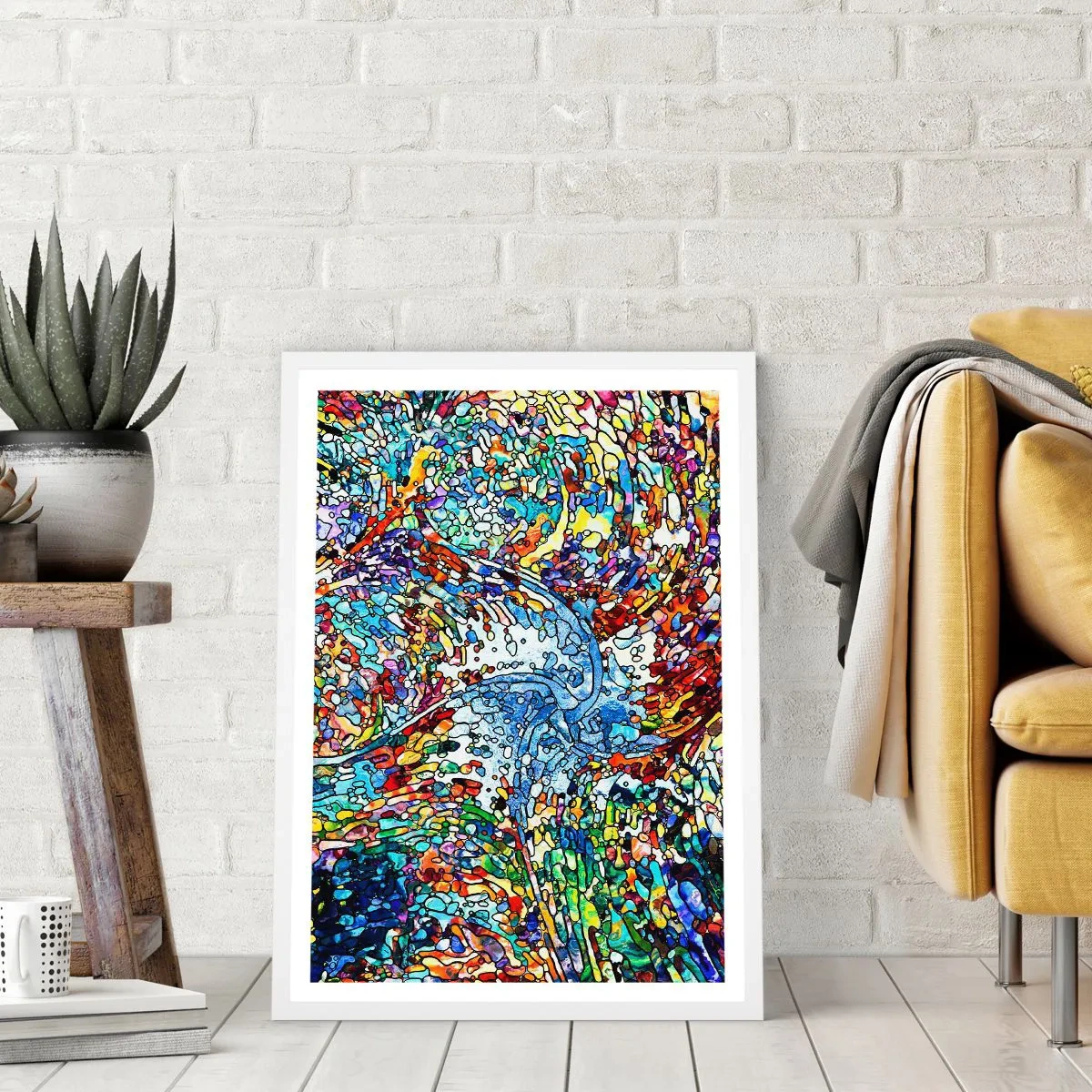 Poster in einem weißen Rahmen - Glasmalerei Wassertropfen - 40x50 cm
