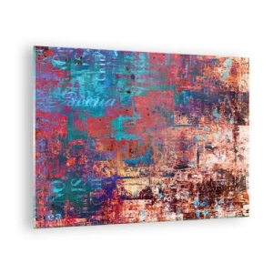 Glasbild - Bild auf glas - Abstrakte Komposition in Blau- und Rottönen - 70x50cm - Erinnerung und Vergessen - Moderne Wanddekoration für Wohnzimmer und Schlafzimmer ARTTOR