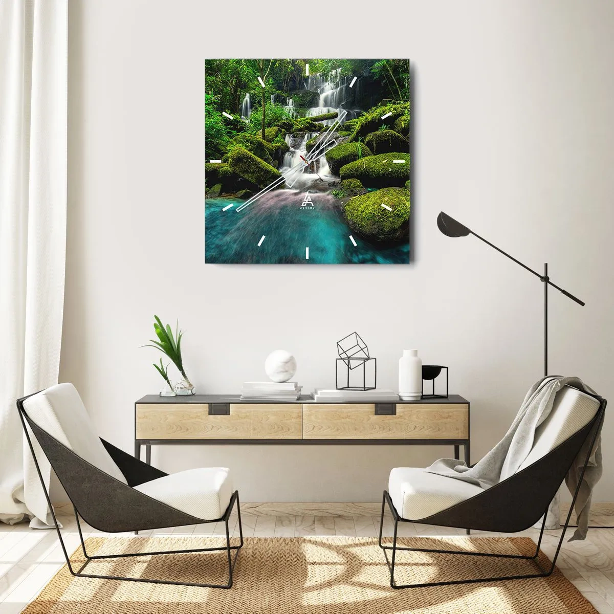 Wanduhr - Glasuhr - Türkis, Saphire und flüssiges Silber - 30x30 cm