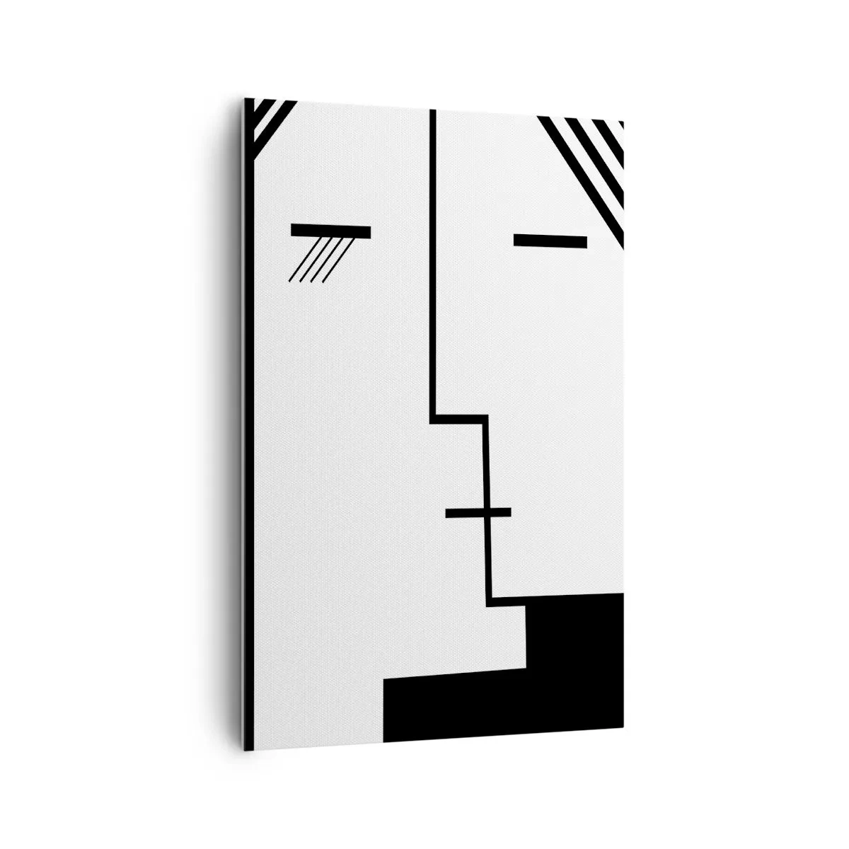 Bild auf Leinwand - Leinwandbild - Geometrische Abstraktion eines Kusses in Schwarz und Weiß - 80x120cm - Einfach ein Kuss - Moderne Wanddekoration für Wohnzimmer und Schlafzimmer ARTTOR