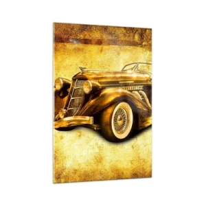 Glasbild - Bild auf glas - Ein klassisches goldenes Retro-Cabrio vor einem Vintage-Hintergrund in warmen Farben. - 70x100cm - Elite der Elite - Moderne Wanddekoration für Wohnzimmer und Schlafzimmer ARTTOR