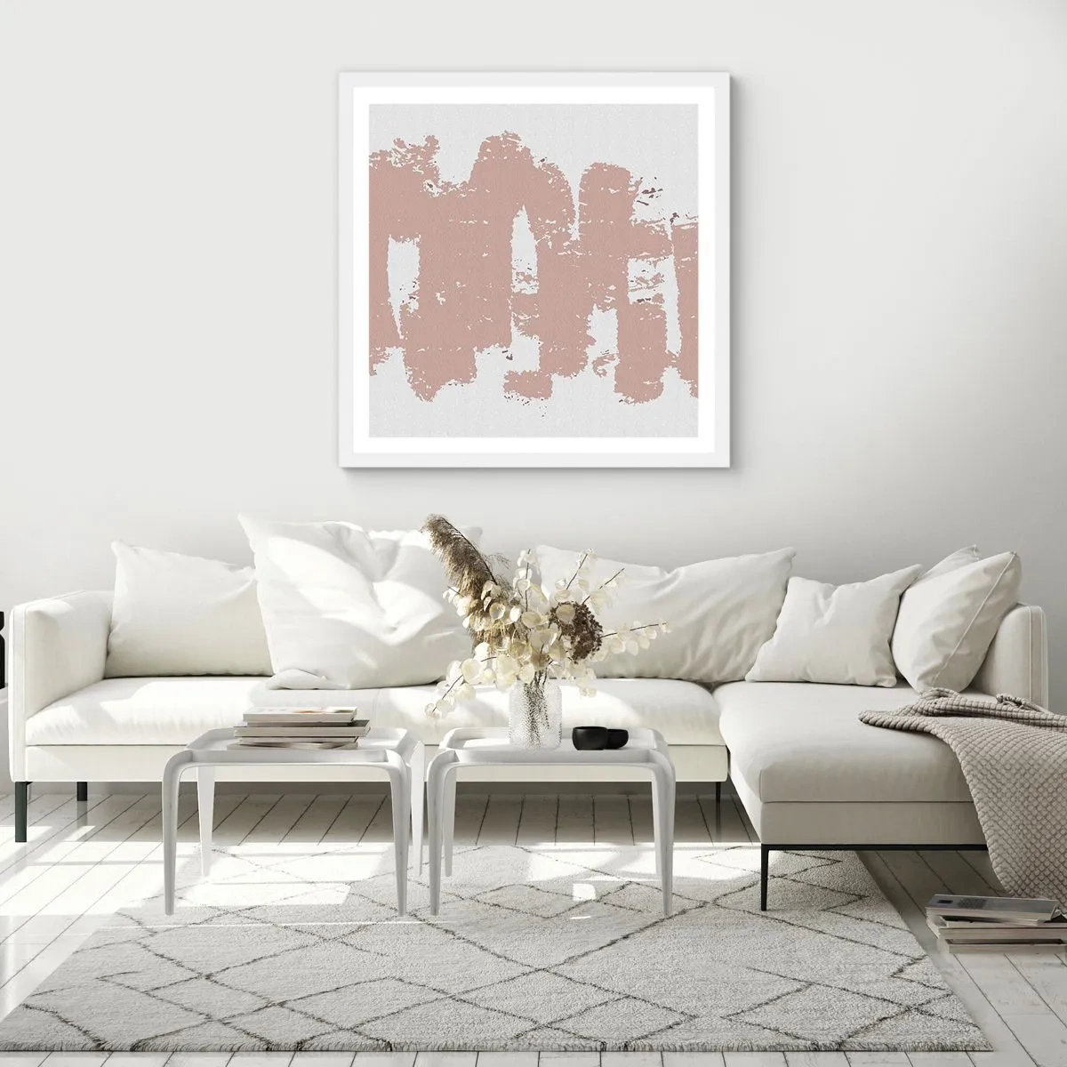 Poster in einem weißen Rahmen - Abstraktion in zartem Rosa - 60x60 cm