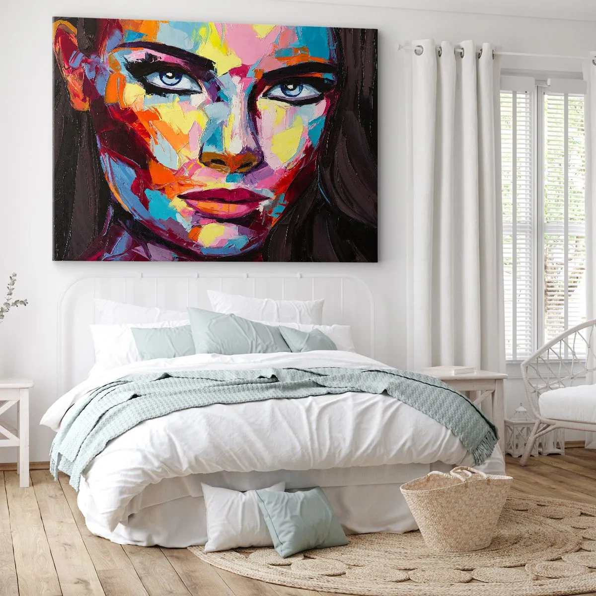 Bild auf Leinwand - Leinwandbild - Ein farbenfrohes abstraktes Porträt einer Frau in intensiven Farben. - 70x50cm - Auch die Seele ist bunt - Moderne Wanddekoration für Wohnzimmer und Schlafzimmer ARTTOR