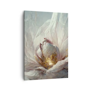 Bild auf Leinwand - Leinwandbild - Eine zarte weiße Blume mit subtilen goldenen Akzenten - 50x70cm - Sie blüht alle hundert Jahre einmal - Moderne Wanddekoration für Wohnzimmer und Schlafzimmer ARTTOR