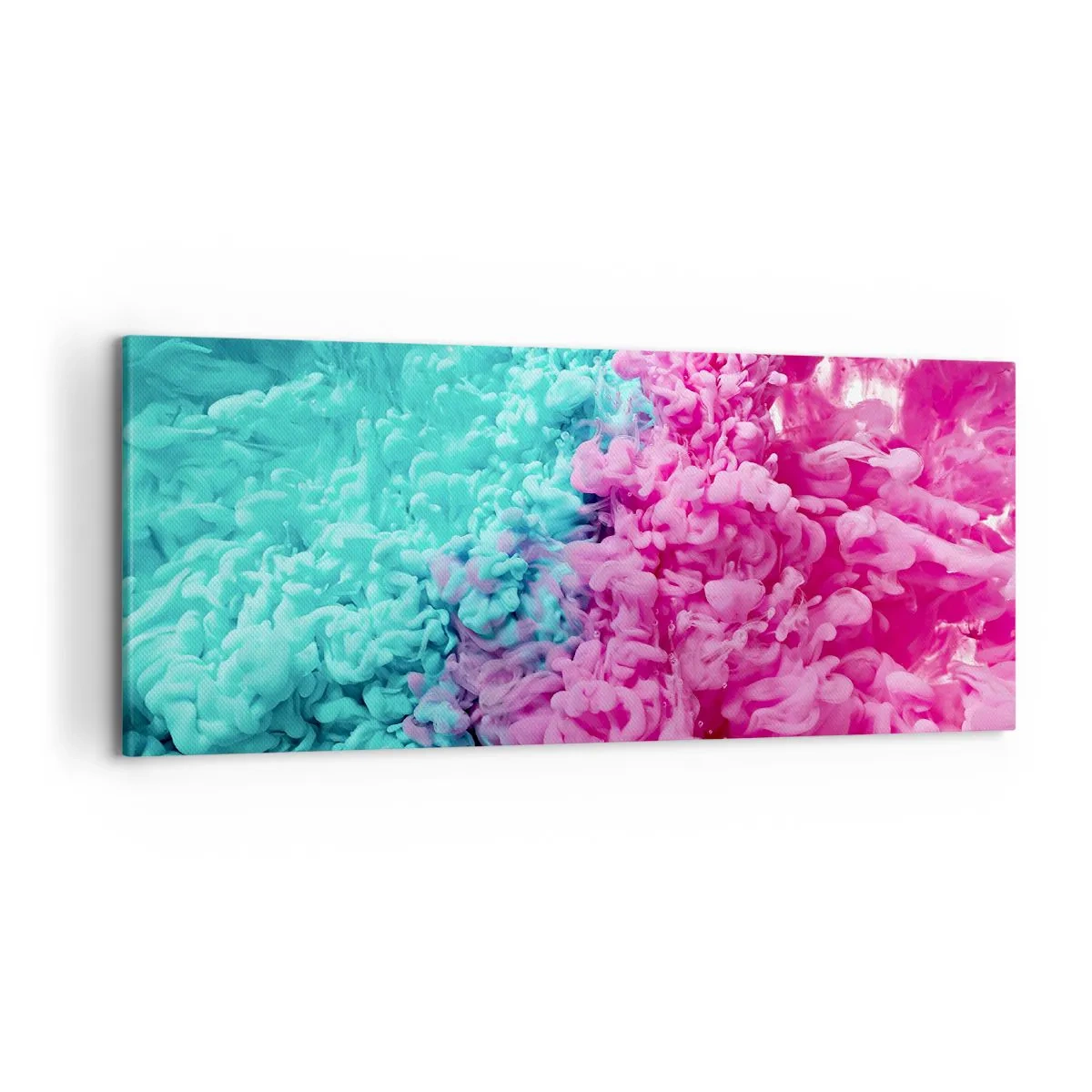 Bild auf Leinwand - Leinwandbild - Bunte Wellen aus Türkis und Pink in abstrakter Form - 120x50cm - Letzte Begegnung - Moderne Wanddekoration für Wohnzimmer und Schlafzimmer ARTTOR