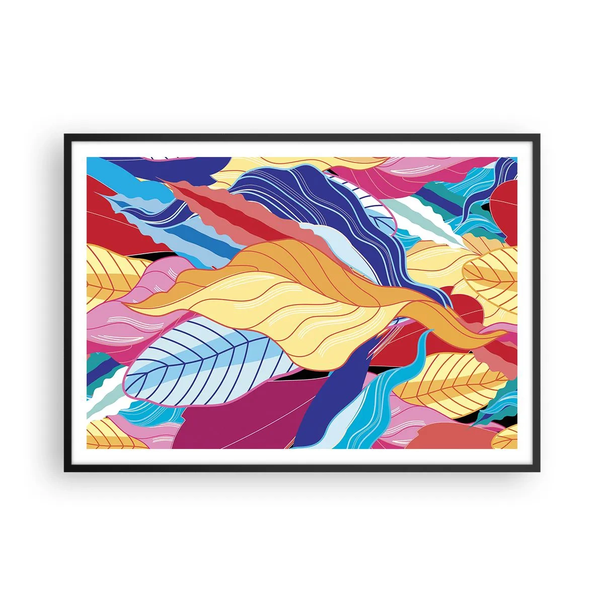 Poster in einem schwarzem Rahmen - Kräftig gefärbte Blätter schaffen eine dynamische Komposition - 100x70cm - Buntes Durcheinander - Moderne Wanddekoration für Wohnzimmer und Schlafzimmer ARTTOR