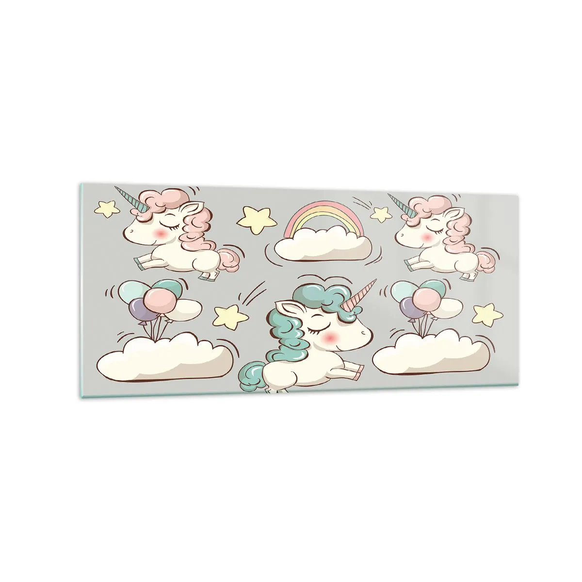 Glasbild - Bild auf glas - Niedliche Einhörner auf pastellfarbenem Hintergrund - 120x50cm - Sicherlich gibt es... - Moderne Wanddekoration für Wohnzimmer und Schlafzimmer ARTTOR