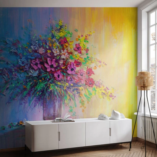 Selbstklebende Fototapete Deluxe Sticker - Sommergeschenk der Wiese - Blumen in einer Vase, Stück, Blumenstrauß - 300x210 cm