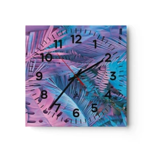 Wanduhr - Glasuhr - Tropen in Rosa und Blau - 30x30 cm