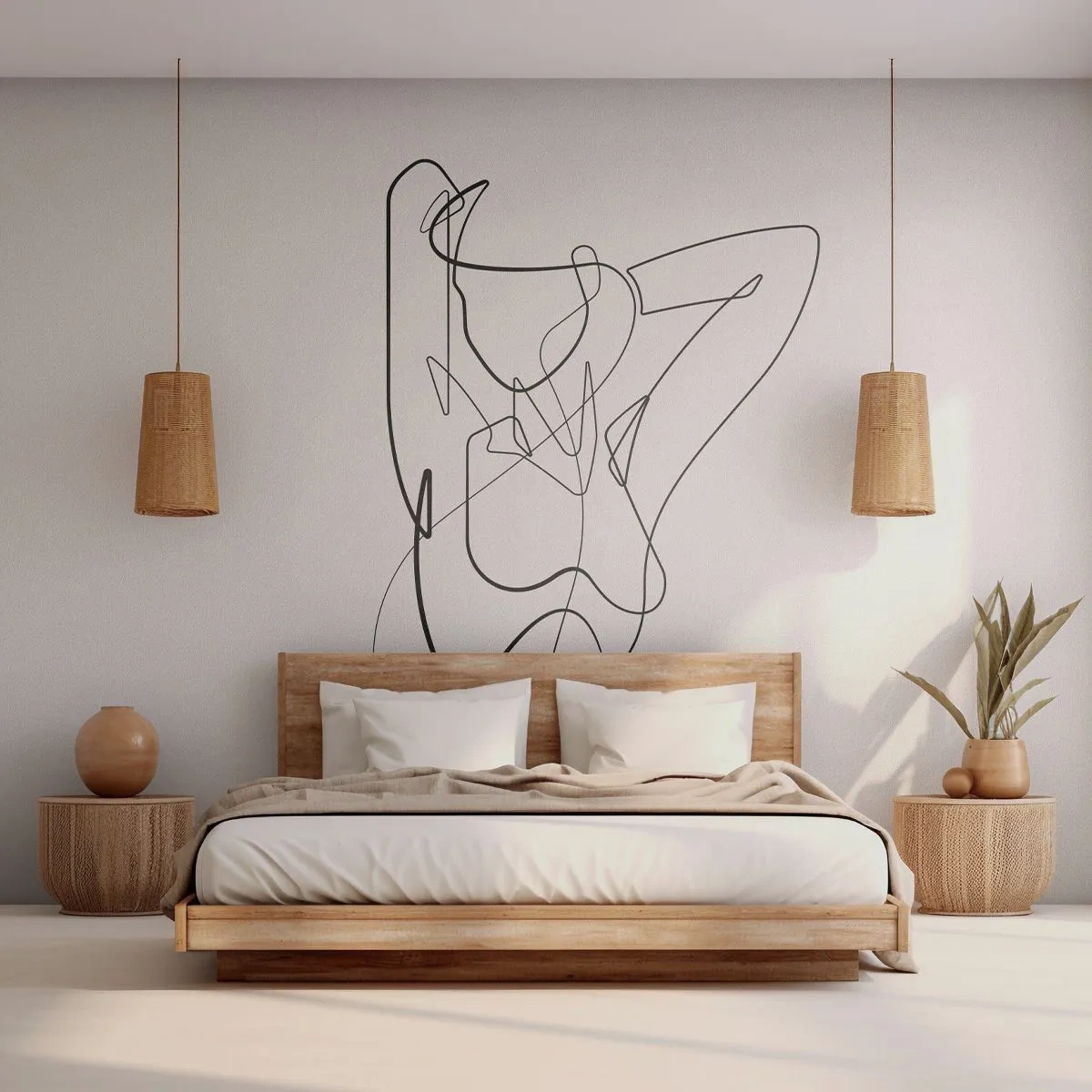 Fototapete Premium Sand - Konturskizze einer weiblichen Silhouette im minimalistischen Stil - 100x70cm - So, wie du wirklich bist ... - Moderne Wanddekoration für Wohnzimmer und Schlafzimmer ARTTOR