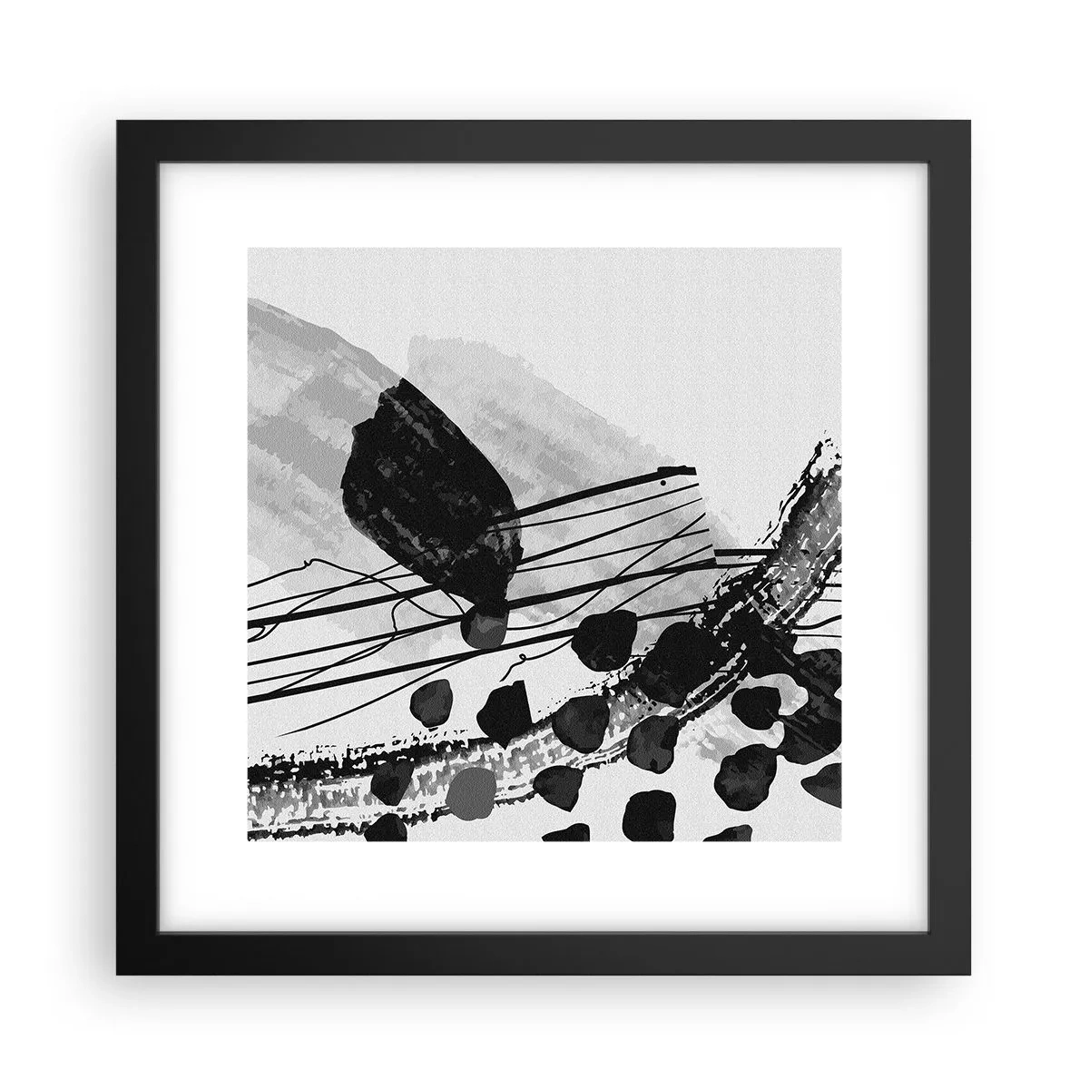 Poster in einem schwarzem Rahmen - Organische Schwarz-Weiß-Abstraktion - 30x30 cm