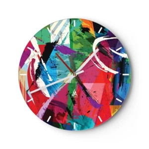 Wanduhr - Glasuhr - Ein abstraktes Muster mit intensiven Farben und dynamischen Linien. - 30x30cm - Schnell, spritzig und springt - Moderne Wanddekoration für Wohnzimmer, Küche und Schlafzimmer ARTTOR