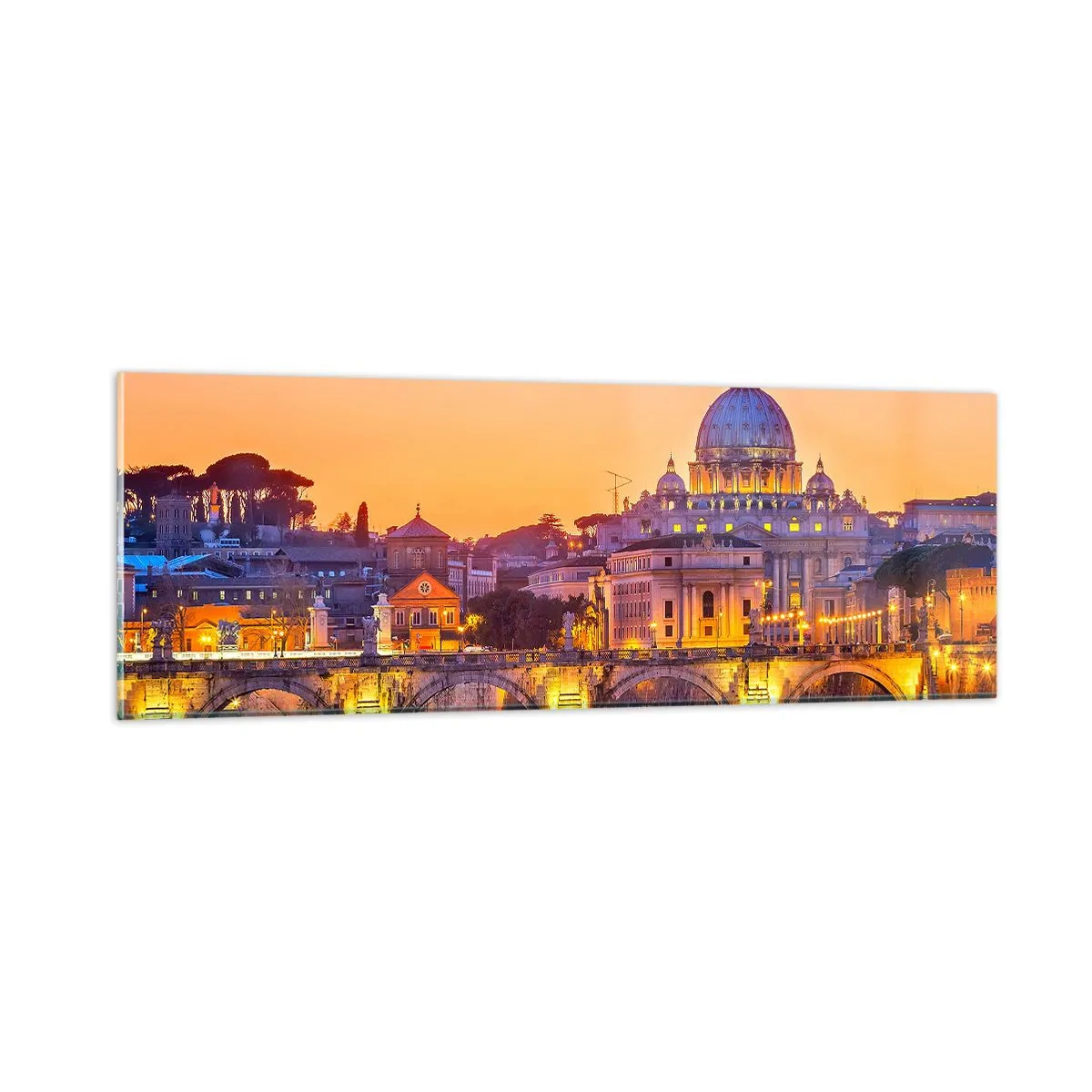 Glasbild - Bild auf glas - Sonnenuntergang über der ewigen Stadt - 90x30 cm