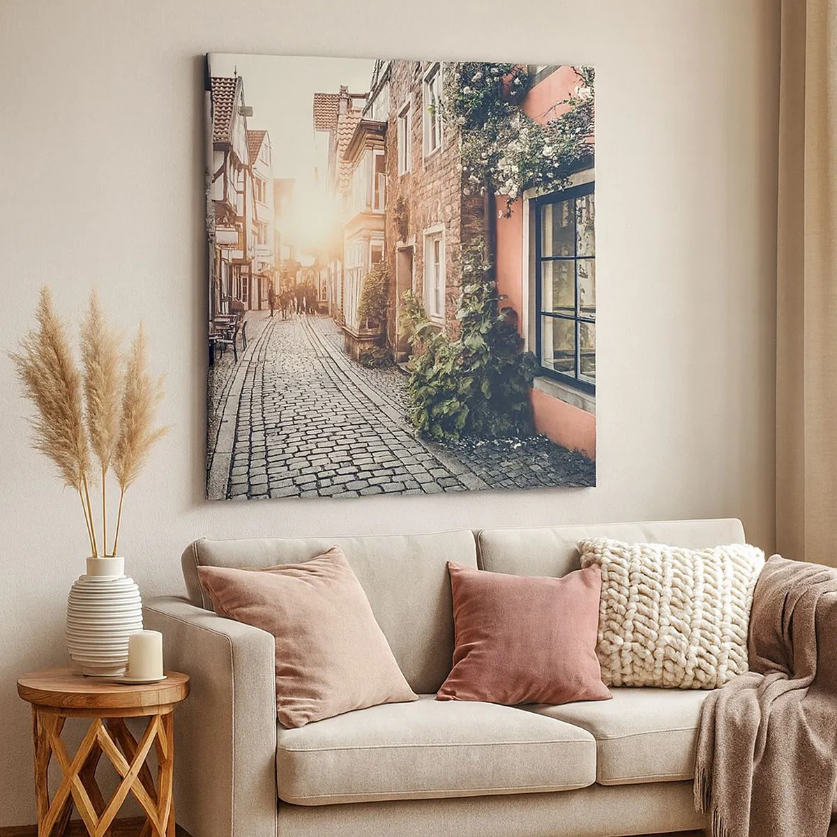 Bild auf Leinwand - Leinwandbild - Rosenallee im rosa Schein - 30x30 cm