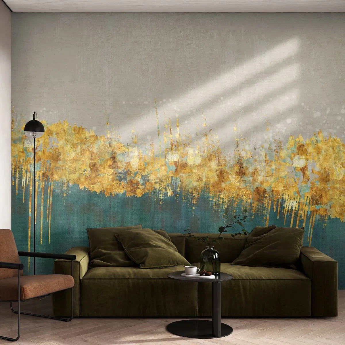 Selbstklebende Fototapete Deluxe Sticker - Goldener Rand - Art Deco, Stück, Pastell - 300x210 cm