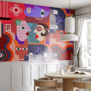 Fototapete Premium Sand - Eine farbenfrohe abstrakte Komposition, inspiriert vom Kubismus - 100x70cm - Augenhöhe - Moderne Wanddekoration für Wohnzimmer und Schlafzimmer ARTTOR