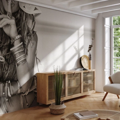 Fototapete Premium Sand - Wieso ein Mädchen - Frau, Boho, Jahrgang - 500x350 cm