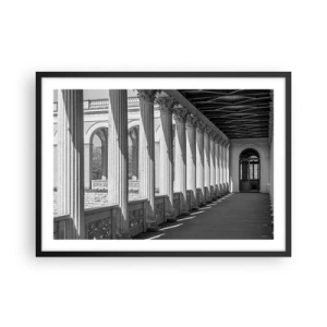 Poster in einem schwarzem Rahmen - Kolonnade im klassischen Stil in Schwarz und Weiß - 70x50cm - Sonnige Arkade - Moderne Wanddekoration für Wohnzimmer und Schlafzimmer ARTTOR