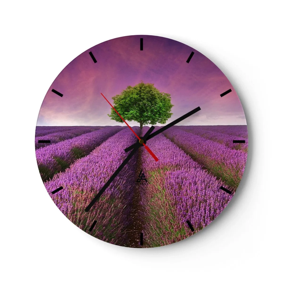 Wanduhr - Glasuhr - Auf Lavendelfeldern - 40x40 cm