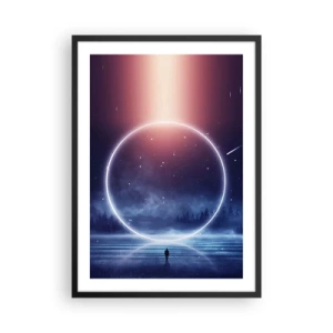 Poster in einem schwarzem Rahmen - Silhouette einer Person in einem Lichtkreis vor einem Sternenhintergrund - 50x70cm - Sie sind schon da ... - Moderne Wanddekoration für Wohnzimmer und Schlafzimmer ARTTOR