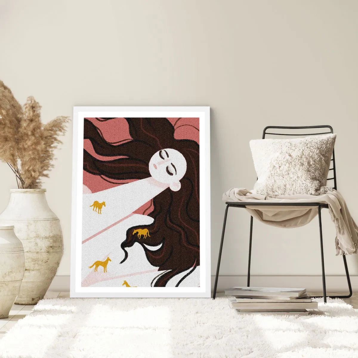 Poster in einem weißen Rahmen - Traum von einem goldenen Pferd - 70x100 cm