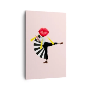 Bild auf Leinwand - Leinwandbild - Surrealistische Figur mit Mund und geometrischen Elementen - 80x120cm - Surreale Pop-Art - Moderne Wanddekoration für Wohnzimmer und Schlafzimmer ARTTOR