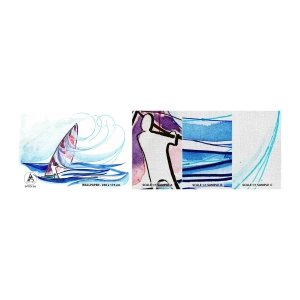 Fototapeten Muster Premium Canvas - Mit dem Wind im Rhythmus der Wellen - Windsurfen, Sport, Meer - 100x30 cm
