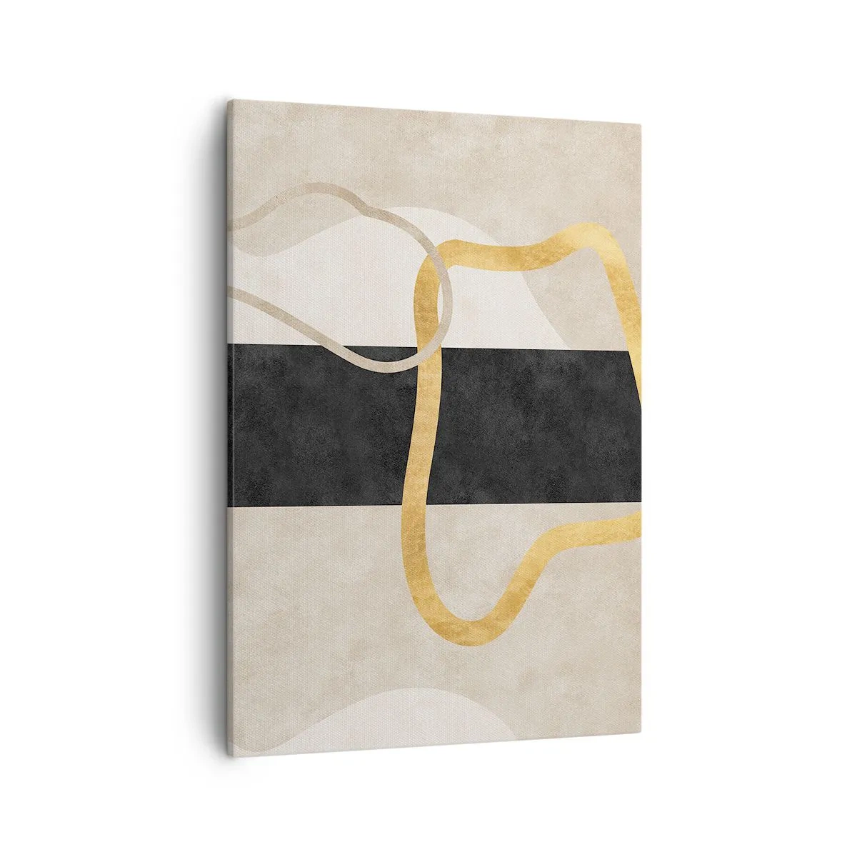 Bild auf Leinwand - Leinwandbild - Ein minimalistisches Design mit geschwungenen Formen in Gold und Schwarz. - 50x70cm - Schleifenformen - Moderne Wanddekoration für Wohnzimmer und Schlafzimmer ARTTOR