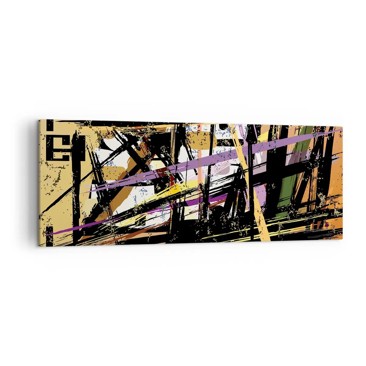 Bild auf Leinwand - Leinwandbild - Abstrakte Linien und Formen auf beigem Hintergrund - 140x50cm - Ein scharfer Schnitt - Moderne Wanddekoration für Wohnzimmer und Schlafzimmer ARTTOR