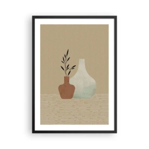 Poster in einem schwarzem Rahmen - Illustration von Keramikvasen in gedeckten Farben - 50x70cm - Vase und ihre Idee - Moderne Wanddekoration für Wohnzimmer und Schlafzimmer ARTTOR