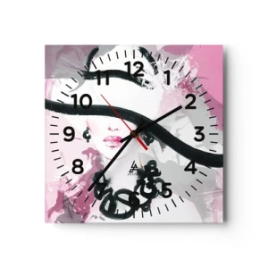 Wanduhr - Glasuhr - Bildnis einer Dame in Schwarz und Pink - 30x30 cm