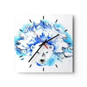 Wanduhr - Glasuhr - Künstlerische Aquarellmalerei eines Eisbären mit eisigem Motiv - 30x30cm - Der König der Arktis in einer Eiskrone - Moderne Wanddekoration für Wohnzimmer und Schlafzimmer ARTTOR