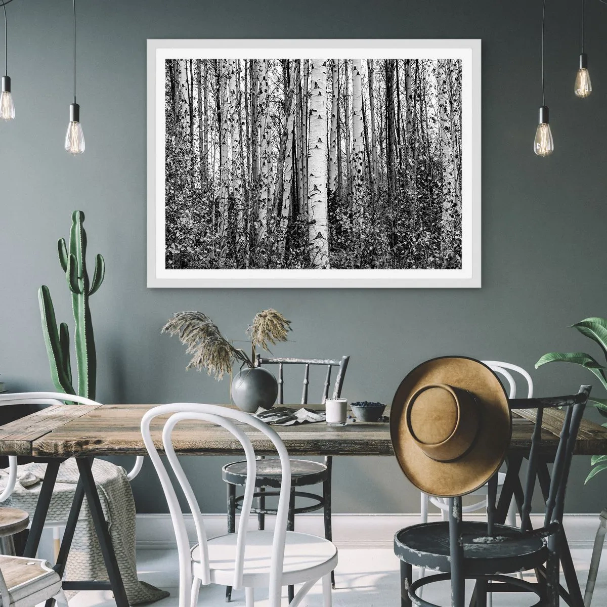 Poster in einem weißen Rahmen - Birkenkolonnade - 50x40 cm