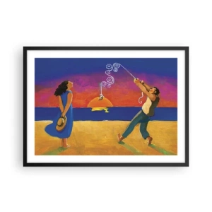 Poster in einem schwarzem Rahmen - Figuren am Meer bei Sonnenuntergang - 70x50cm - Mehr als ein Sternchen vom Himmel - Moderne Wanddekoration für Wohnzimmer und Schlafzimmer ARTTOR