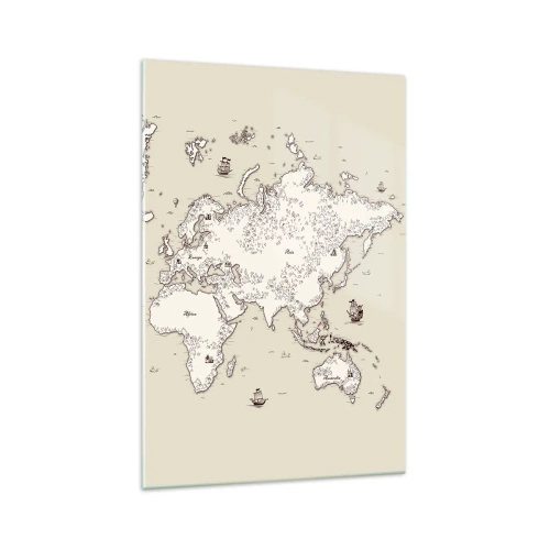 Glasbild - Bild auf glas - Eine stilisierte Weltkarte in Beige- und Brauntönen. - 70x100cm - Reise um die Welt - Moderne Wanddekoration für Wohnzimmer und Schlafzimmer ARTTOR