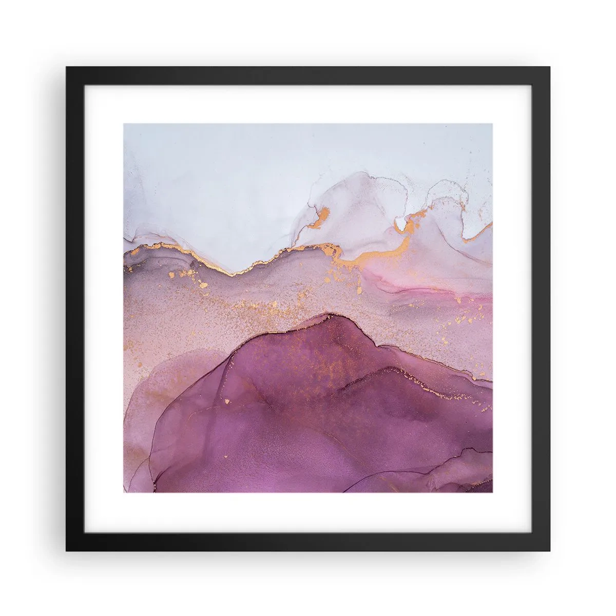 Poster in einem schwarzem Rahmen - Violett und lila Wellen - 40x40 cm