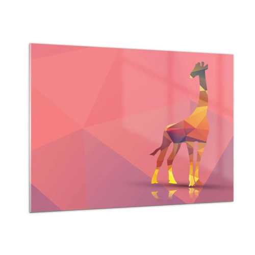 Glasbild - Bild auf glas - Geometrische Giraffe auf pastellfarbenem Hintergrund - 100x70cm - In den Farben der Savanne - Moderne Wanddekoration für Wohnzimmer und Schlafzimmer ARTTOR