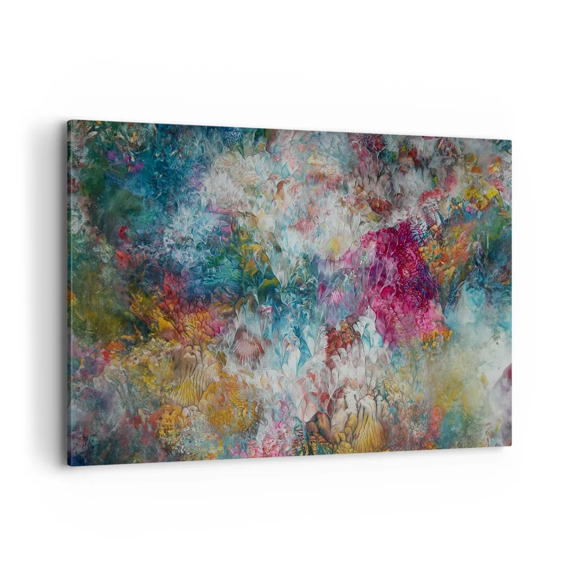 Bild auf Leinwand - Leinwandbild - Eine farbenfrohe Abstraktion, die an blühende Blumen erinnert - 100x70cm - In voller Blüte - Moderne Wanddekoration für Wohnzimmer und Schlafzimmer ARTTOR
