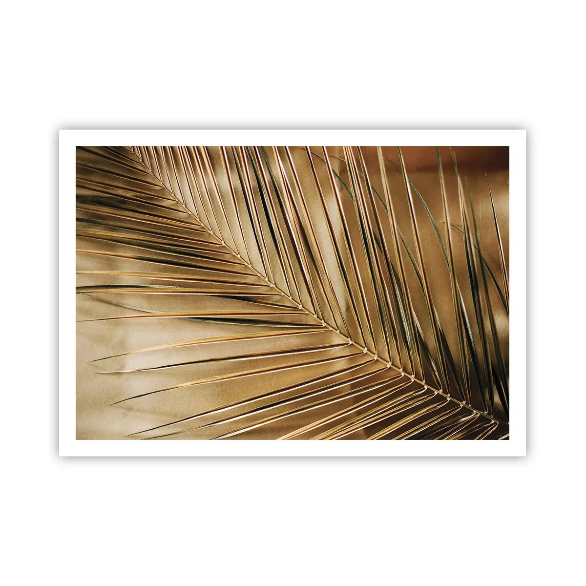 Poster - Goldenes Palmblatt auf einem einfarbigen Hintergrund - 100x70cm - Natürliche Kolonnade - Moderne Wanddekoration für Wohnzimmer und Schlafzimmer ARTTOR