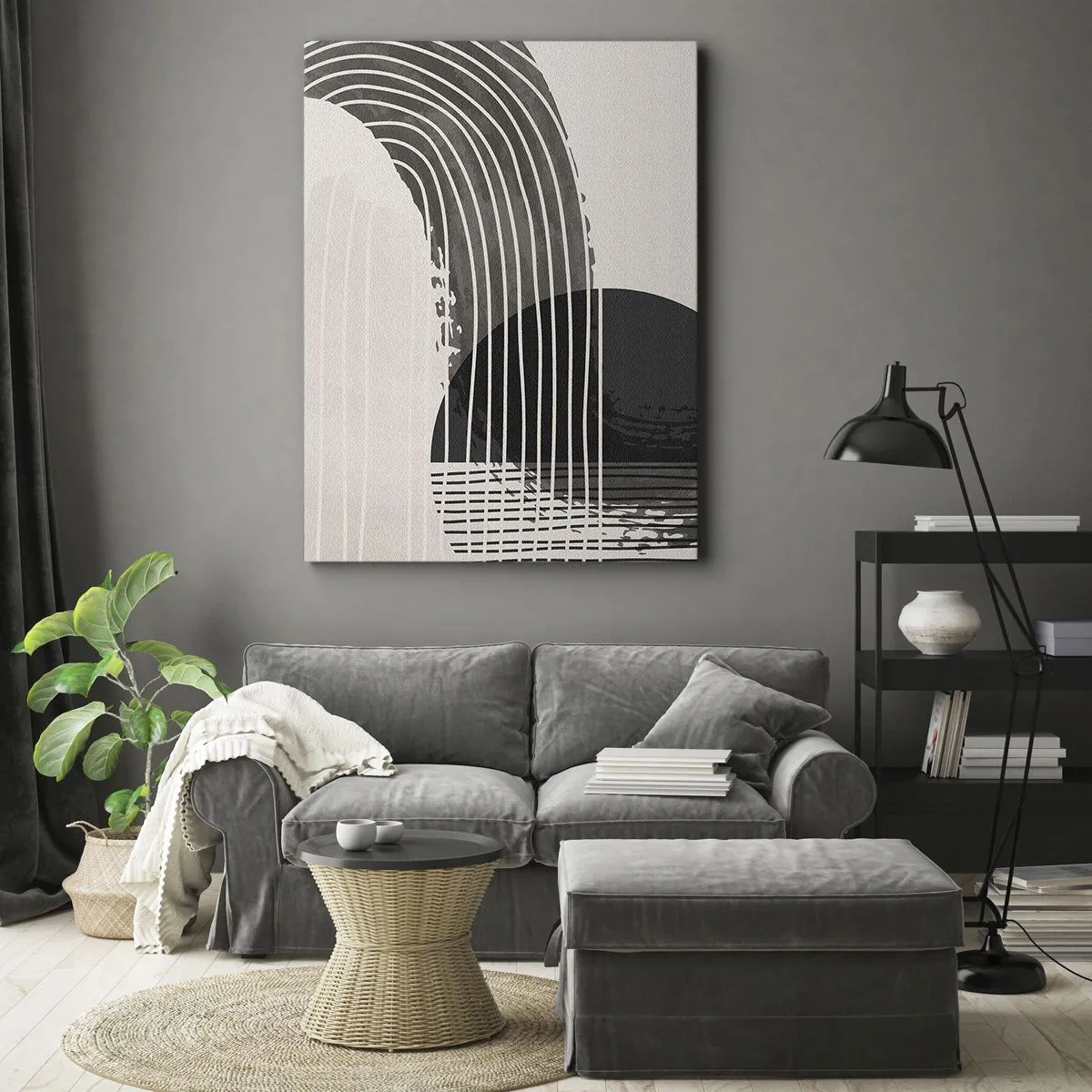 Bild auf Leinwand - Leinwandbild - Abstraktes Muster mit Linien und geometrischen Formen - 50x70cm - Hin und zurück - Moderne Wanddekoration für Wohnzimmer und Schlafzimmer ARTTOR