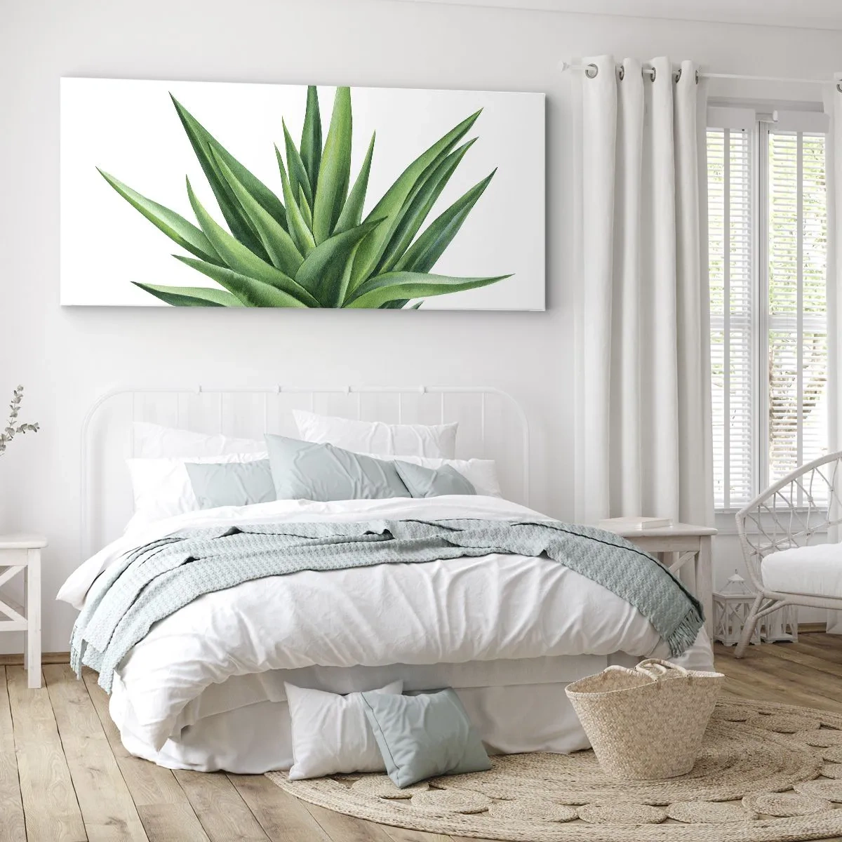 Bild auf Leinwand - Leinwandbild - Eine saftige grüne Pflanze auf weißem Hintergrund - 160x50cm - Grün – Kraft – Leben - Moderne Wanddekoration für Wohnzimmer und Schlafzimmer ARTTOR