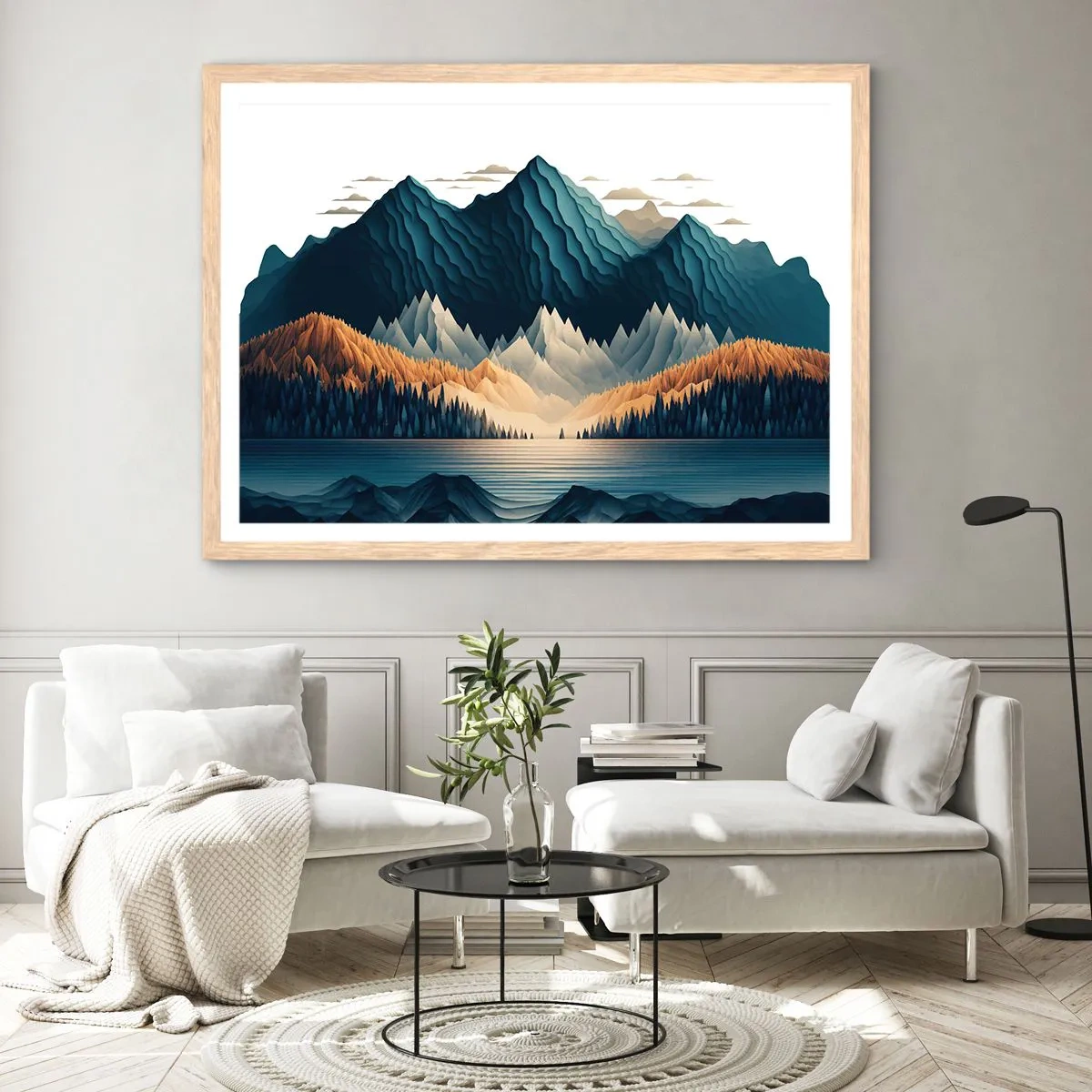 Poster in einem Rahmen aus heller Eiche - Perfekte Berglandschaft - 50x40 cm