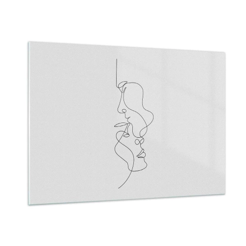 Glasbild - Bild auf glas - Eine zarte Zeichnung zweier Gesichter in einer Kontur - 100x70cm - Die Hitze bitterer Begierden - Moderne Wanddekoration für Wohnzimmer und Schlafzimmer ARTTOR