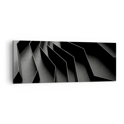Bild auf Leinwand - Leinwandbild - Schwarz-weiße Abstraktion mit geometrischen Strukturen - 140x50cm - Räumliche Ordnung - Moderne Wanddekoration für Wohnzimmer und Schlafzimmer ARTTOR