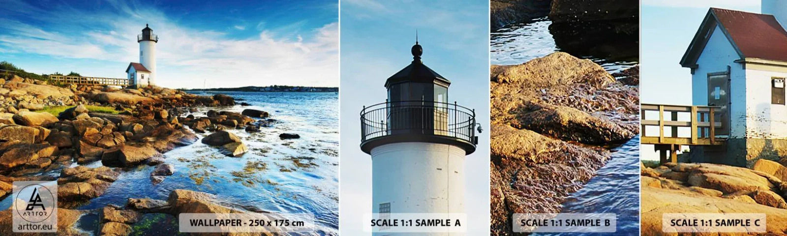 Fototapetenmuster Standard Eco - Komm glücklich zurück, ich warte - Landschaft, Leuchtturm, Atlantischer Ozean - 100x30 cm